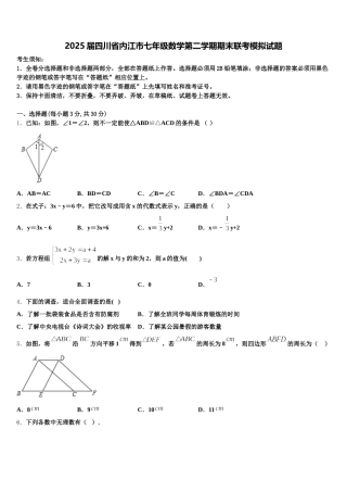 2025届四川省内江市七年级数学第二学期期末联考模拟试题含解析