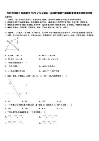 四川省成都外国语学校2024-2025学年七年级数学第二学期期末学业质量监测试题含解析