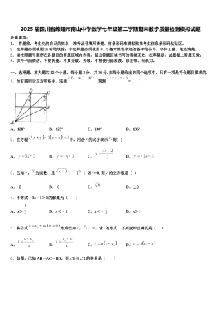 2025届四川省绵阳市南山中学数学七年级第二学期期末教学质量检测模拟试题含解析