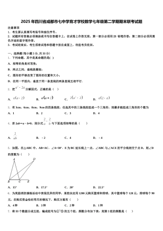2025年四川省成都市七中学育才学校数学七年级第二学期期末联考试题含解析