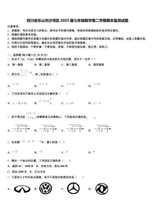 四川省乐山市沙湾区2025届七年级数学第二学期期末监测试题含解析