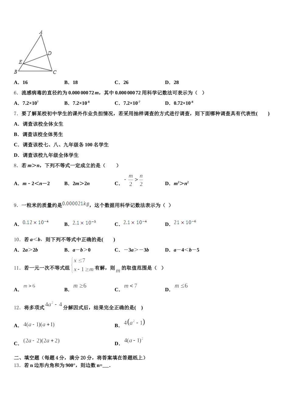 2024-2025学年四川省北师大广安实验学校数学七下期末综合测试模拟试题含解析_第2页