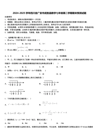 2024-2025学年四川省广安市武胜县数学七年级第二学期期末预测试题含解析