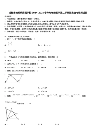 成都市教科院附属学校2024-2025学年七年级数学第二学期期末统考模拟试题含解析