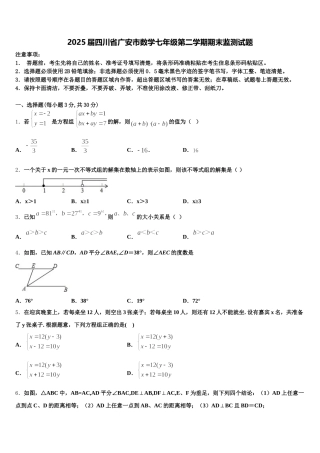 2025届四川省广安市数学七年级第二学期期末监测试题含解析