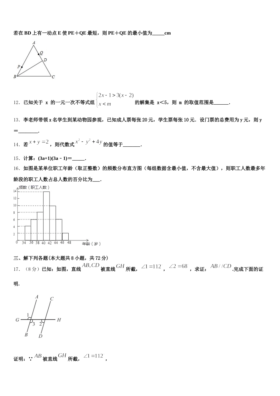 四川省绵阳市东辰国际学校2025年七年级数学第二学期期末质量检测模拟试题含解析_第3页