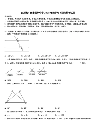 四川省广元市剑州中学2025年数学七下期末统考试题含解析