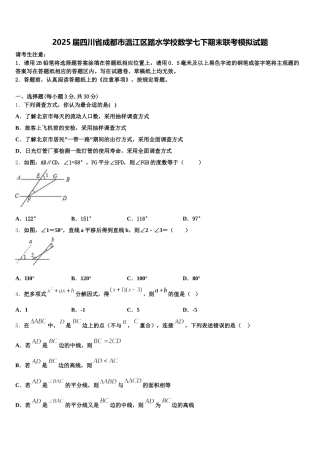 2025届四川省成都市温江区踏水学校数学七下期末联考模拟试题含解析