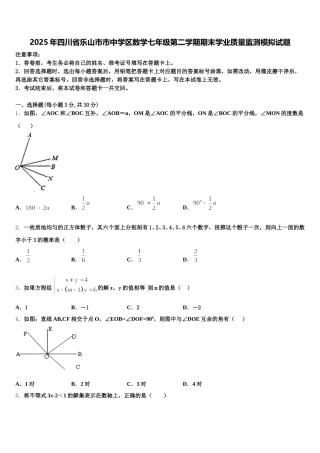 2025年四川省乐山市市中学区数学七年级第二学期期末学业质量监测模拟试题含解析