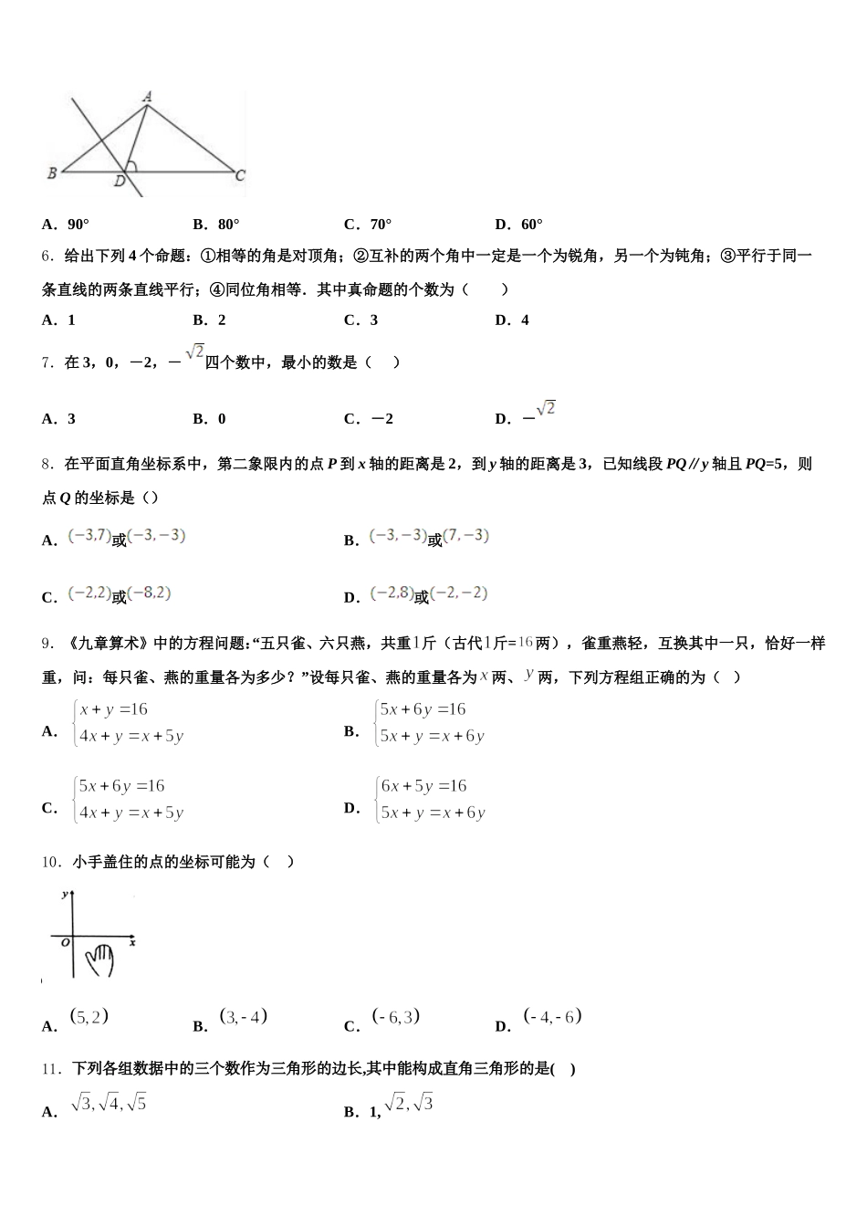 2025年四川省乐山市犍为县七年级数学第二学期期末达标检测试题含解析_第2页