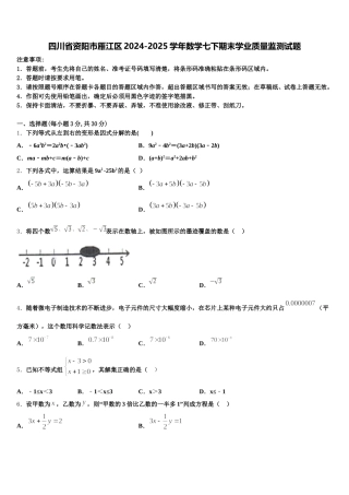 四川省资阳市雁江区2024-2025学年数学七下期末学业质量监测试题含解析