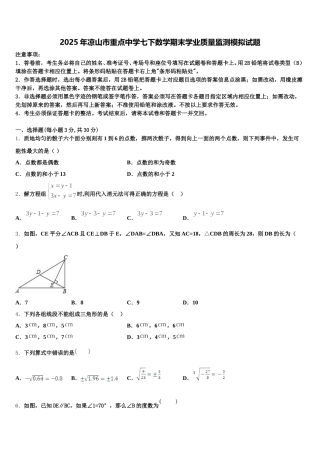 2025年凉山市重点中学七下数学期末学业质量监测模拟试题含解析