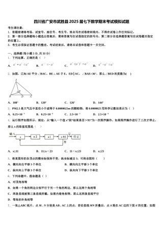 四川省广安市武胜县2025届七下数学期末考试模拟试题含解析