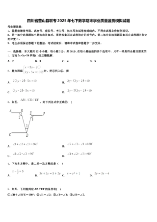 四川省营山县联考2025年七下数学期末学业质量监测模拟试题含解析