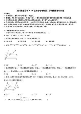 四川省遂宁市2025届数学七年级第二学期期末考试试题含解析