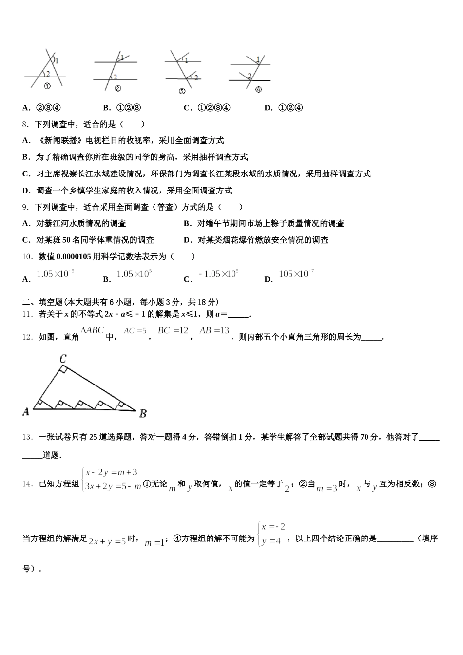 2024-2025学年四川省达州市达川区数学七下期末检测模拟试题含解析_第3页