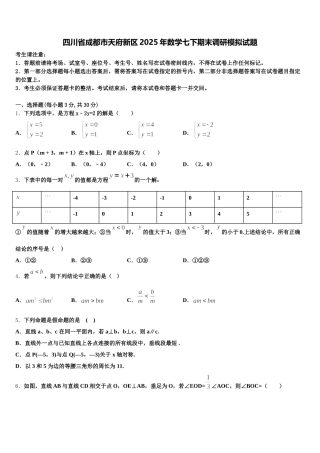 四川省成都市天府新区2025年数学七下期末调研模拟试题含解析