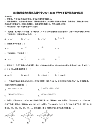 四川省眉山市东坡区东坡中学2024-2025学年七下数学期末统考试题含解析