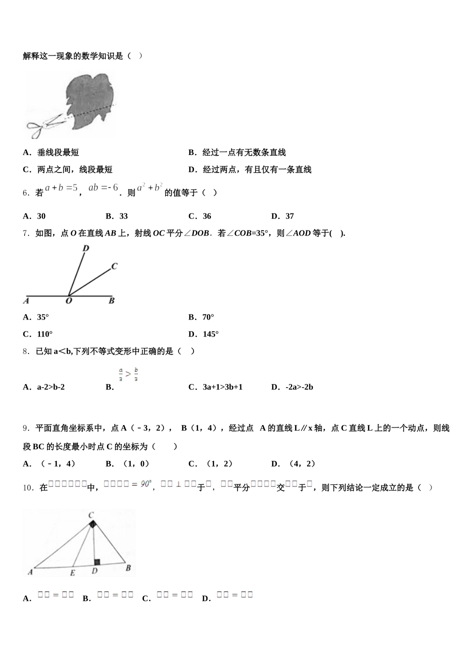 2025年七级第二期新世纪外国语学校数学七年级第二学期期末检测试题含解析_第2页