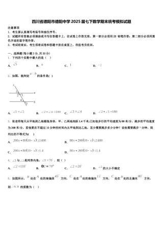 四川省德阳市德阳中学2025届七下数学期末统考模拟试题含解析