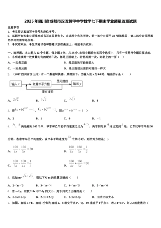 2025年四川省成都市双流黄甲中学数学七下期末学业质量监测试题含解析