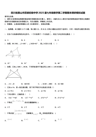 四川省眉山市百坡初级中学2025届七年级数学第二学期期末调研模拟试题含解析