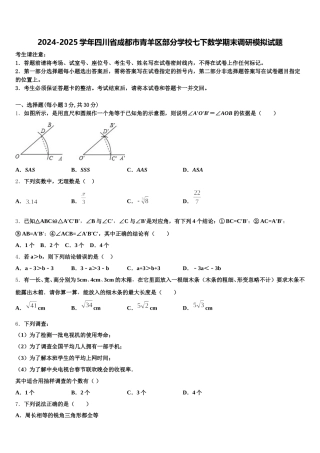 2024-2025学年四川省成都市青羊区部分学校七下数学期末调研模拟试题含解析