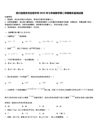 四川省南充市白塔中学2025年七年级数学第二学期期末监测试题含解析