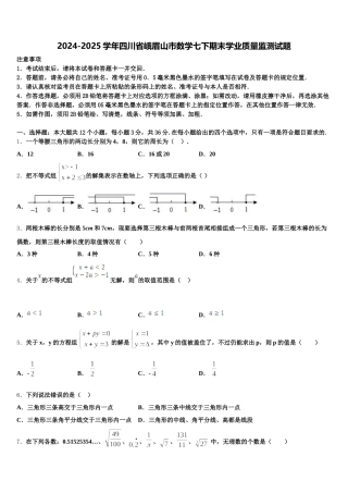 2024-2025学年四川省峨眉山市数学七下期末学业质量监测试题含解析
