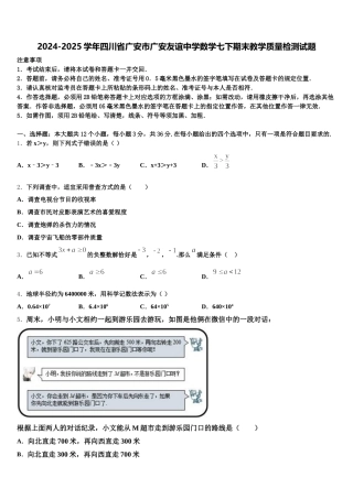 2024-2025学年四川省广安市广安友谊中学数学七下期末教学质量检测试题含解析