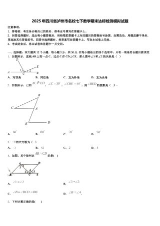 2025年四川省泸州市名校七下数学期末达标检测模拟试题含解析