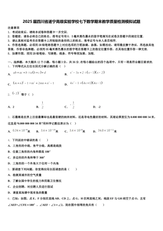 2025届四川省遂宁高级实验学校七下数学期末教学质量检测模拟试题含解析