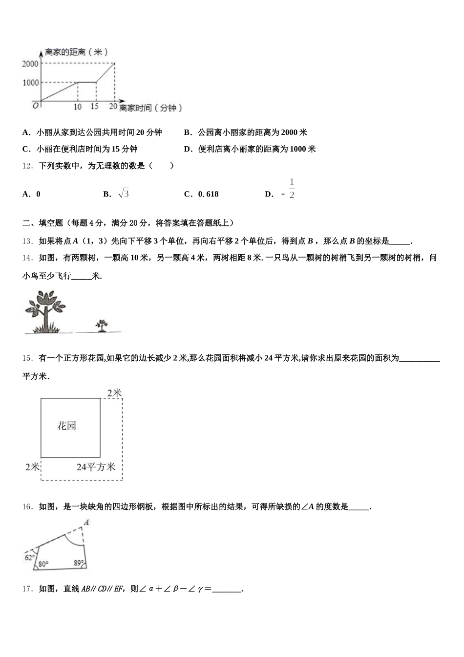 成都市金堂县金龙中学2024-2025学年数学七下期末统考模拟试题含解析_第3页