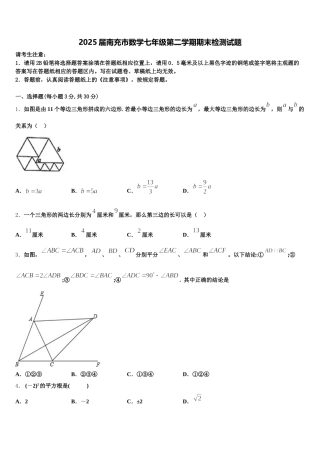 2025届南充市数学七年级第二学期期末检测试题含解析