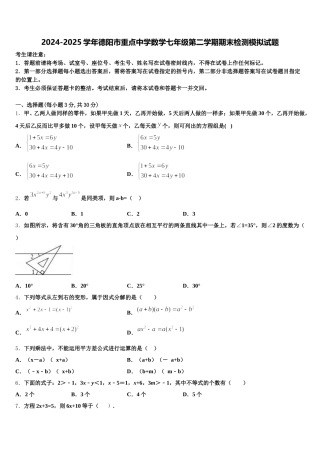 2024-2025学年德阳市重点中学数学七年级第二学期期末检测模拟试题含解析
