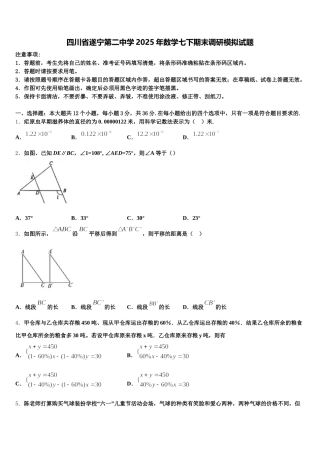 四川省遂宁第二中学2025年数学七下期末调研模拟试题含解析