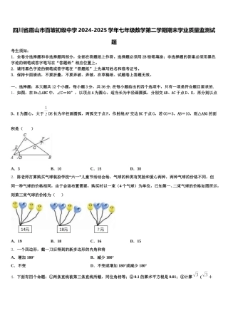 四川省眉山市百坡初级中学2024-2025学年七年级数学第二学期期末学业质量监测试题含解析