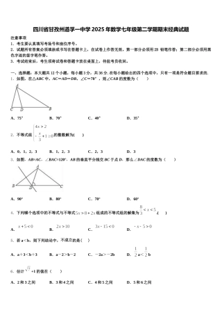 四川省甘孜州道孚一中学2025年数学七年级第二学期期末经典试题含解析
