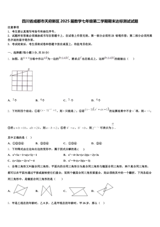 四川省成都市天府新区2025届数学七年级第二学期期末达标测试试题含解析