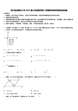 四川省成都市八中2025届七年级数学第二学期期末教学质量检测试题含解析