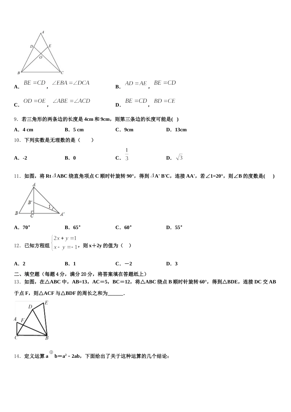 2024-2025学年四川省乐山市实验中学七下数学期末经典模拟试题含解析_第3页