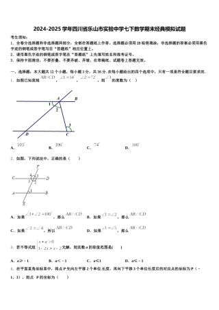 2024-2025学年四川省乐山市实验中学七下数学期末经典模拟试题含解析