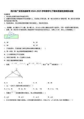 四川省广安岳池县联考2024-2025学年数学七下期末质量检测模拟试题含解析