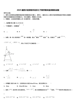 2025届四川省资阳市名校七下数学期末监测模拟试题含解析