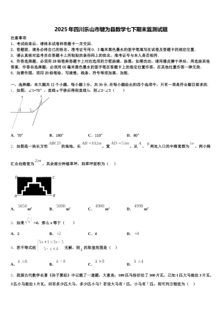 2025年四川乐山市犍为县数学七下期末监测试题含解析