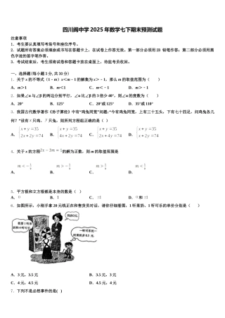 四川阆中学2025年数学七下期末预测试题含解析