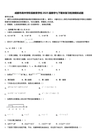 成都市高中学阶段教育学校2025届数学七下期末复习检测模拟试题含解析