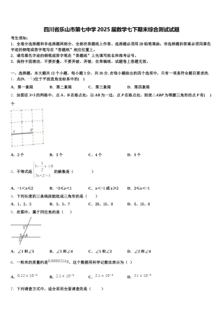 四川省乐山市第七中学2025届数学七下期末综合测试试题含解析