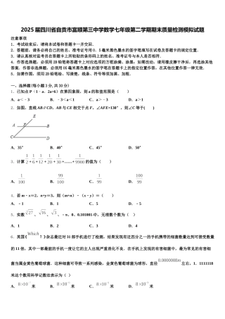 2025届四川省自贡市富顺第三中学数学七年级第二学期期末质量检测模拟试题含解析