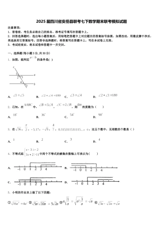 2025届四川省安岳县联考七下数学期末联考模拟试题含解析